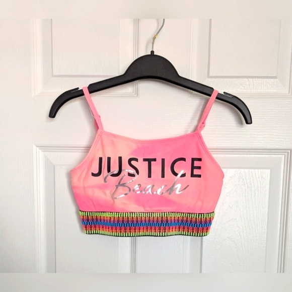 Justice Beach Girls (Size 12/14 - Large) Pink Colorful Bikini/Crop Top - Picture 2 of 8